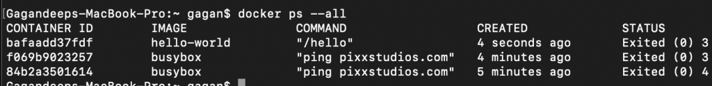 docker ps -all